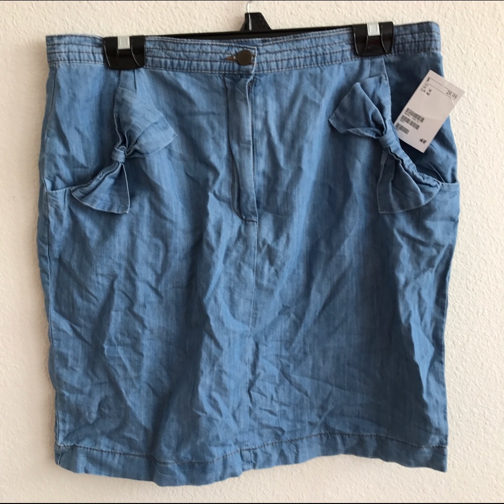 NWT H&M Denim Skirt with Bow Detail, Size 12